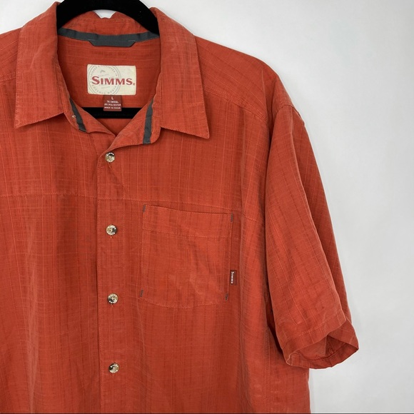 Simms Burnt Orange Button Down Shirt Short Sleeve Men’s Size L. J - Picture 2 of 7